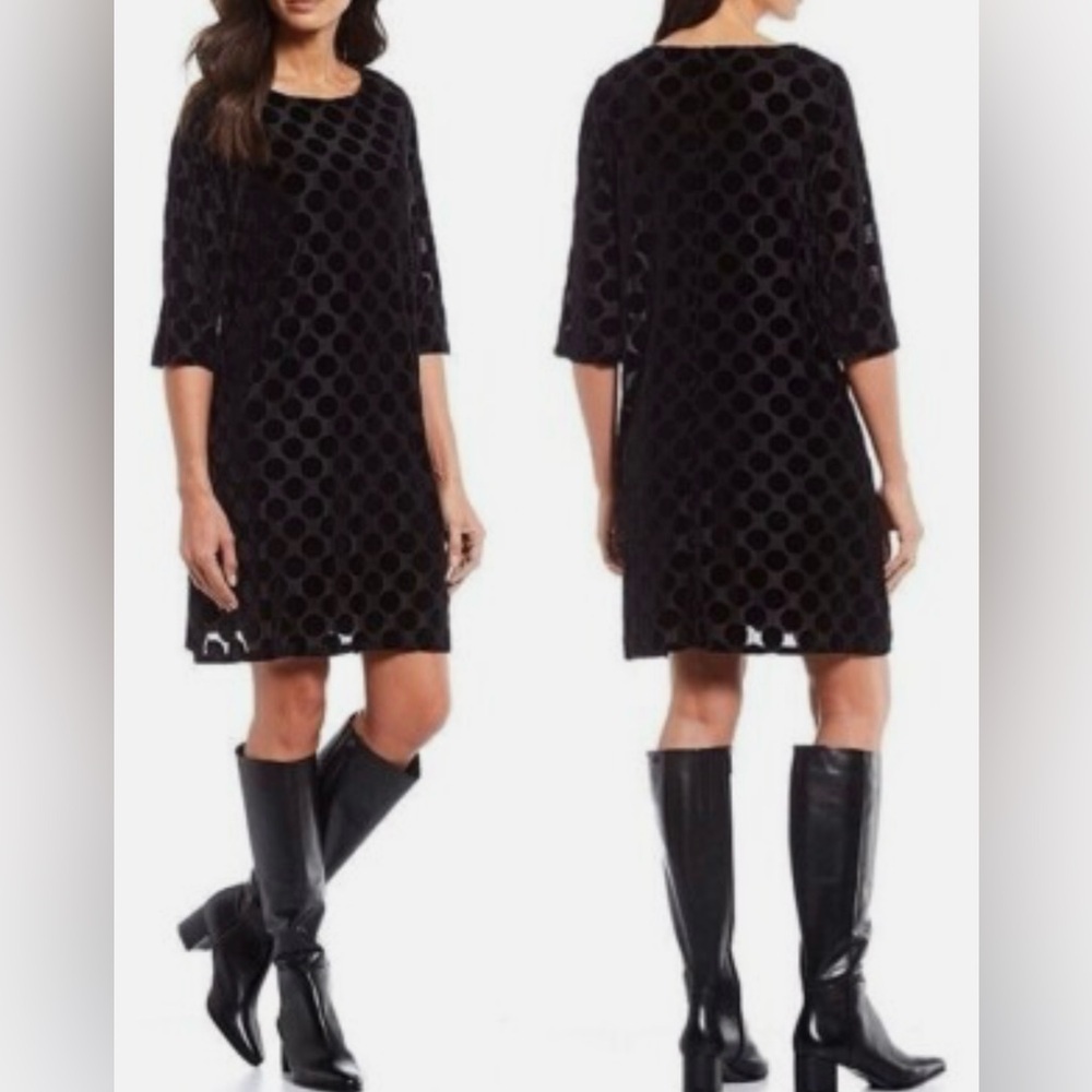Bryn Walker Hester Burnout Black Polka Dot Shift Dress, Medium, Contemporary